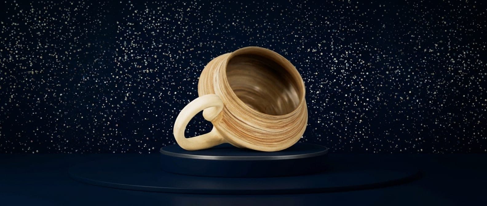Jupiter 04 : une tasse en grès marbré, dessinée par Molecular Spectrum et façonnée à la Fabrique Serjaq